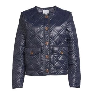 NWOT Time & Tru Lightweight Quilted Jacket Dark Navy Blue Button Coat Size XL